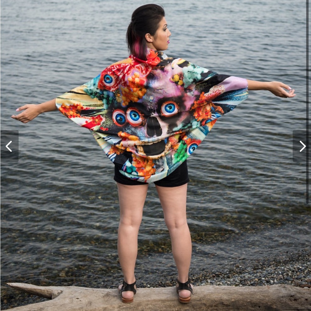 Andrea Crews Theo Mercier silk scarf skull print kimono